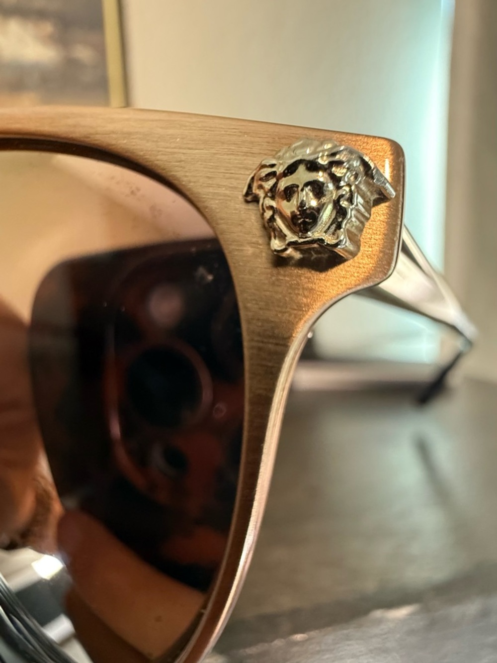 Versace Cat-Eye Sunglasses in Rose Gold with Pink Mirrored Lenses - Picture 2 of 13